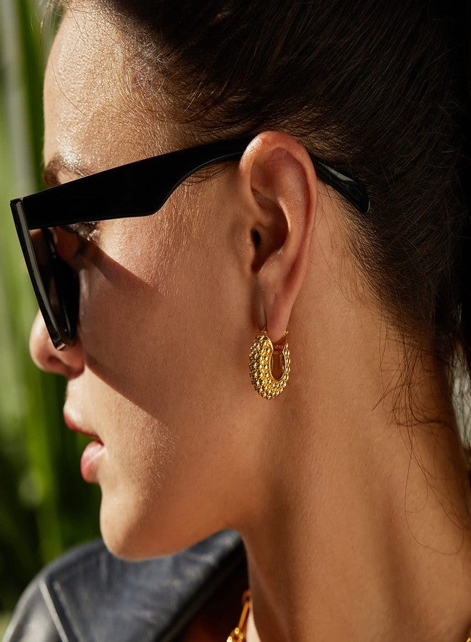 FRUMOS 18K Gold Plated Chunky Hoop Earrings for Women Fashion Thick Gold Hoops Earrings Set Jewelry for Birthday Christmas Gifts (Mulberry shape hoop) - Image 5